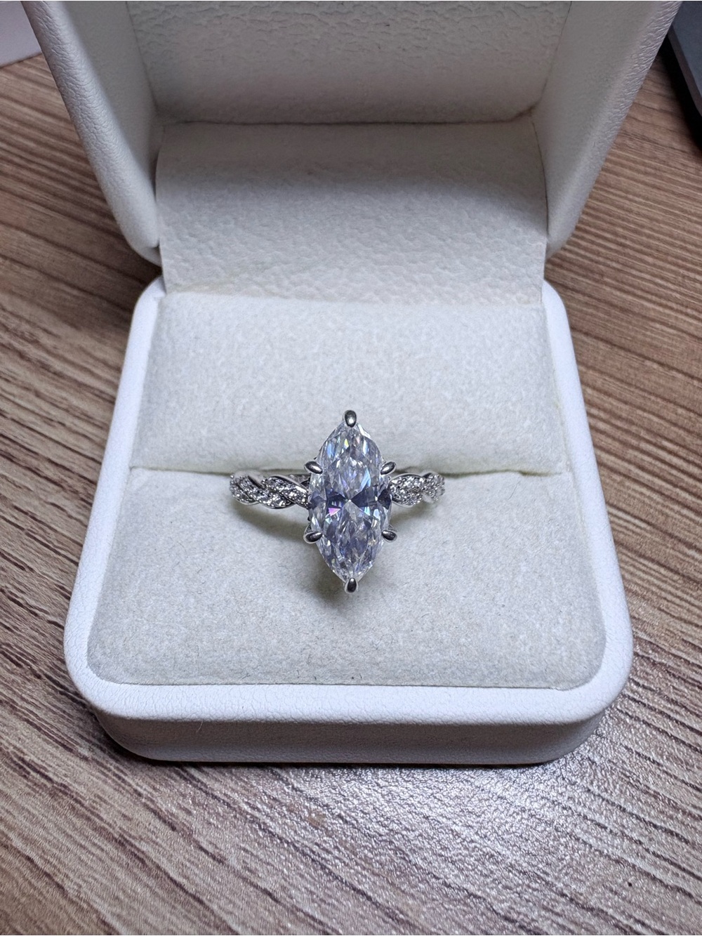 Marquise Cut Moissanite Solitaire Ring in Silver